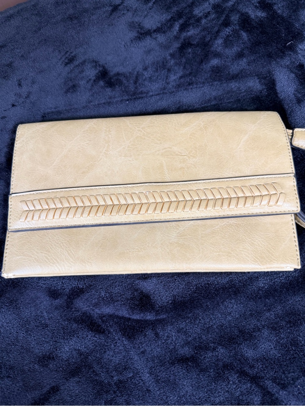 Women's Tan Fold-Over Clutch Wristlet with Braided Accent